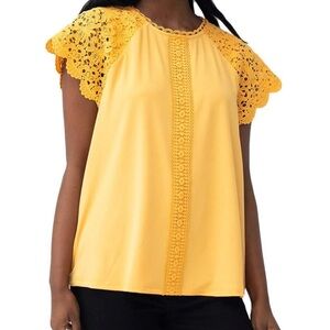 Cable & Gauge Yellow Boxy Embellished Blouse